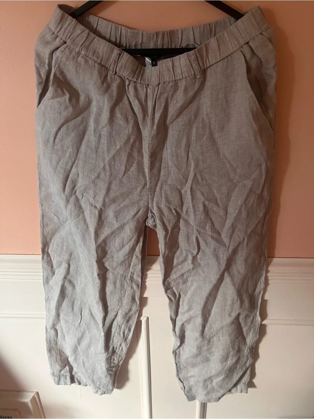 Quince flax linen straight leg pants lightweight relaxed elastic waist scandi M